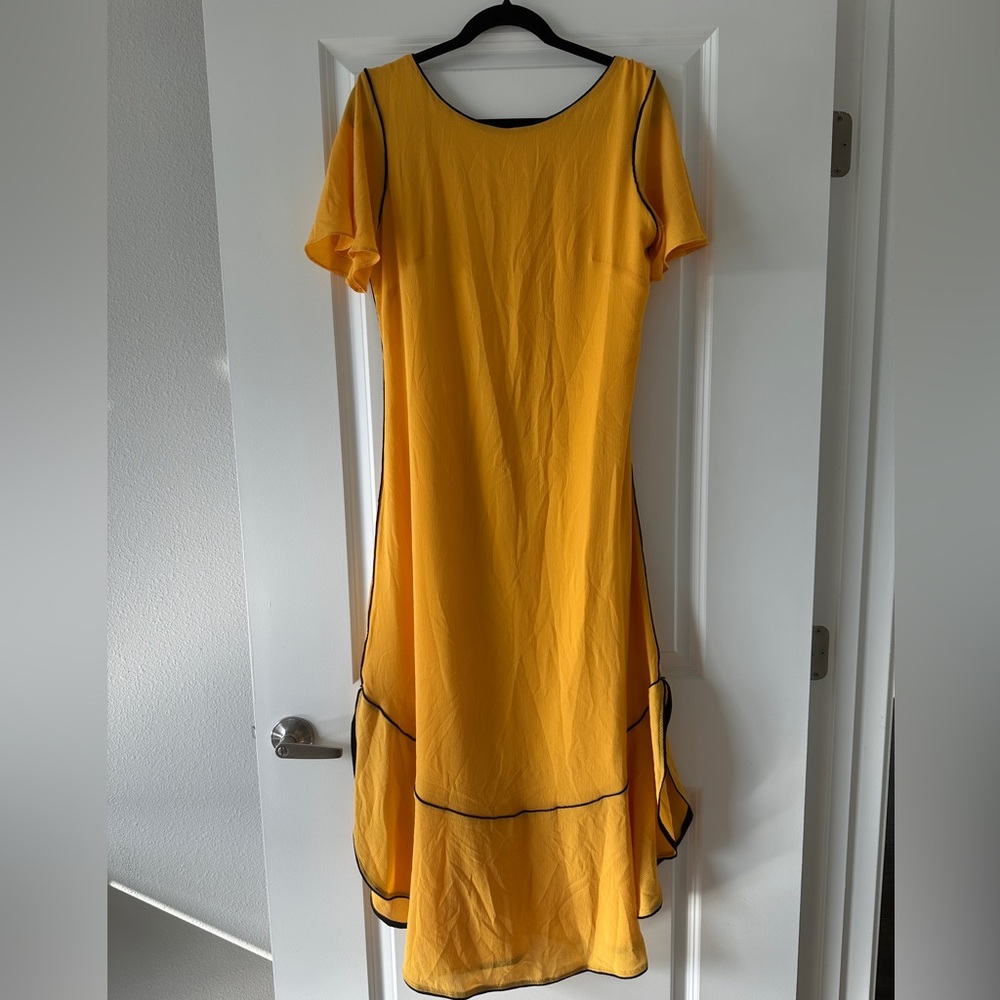 Elegant Yellow Dress with Black Trim
